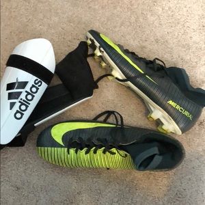 Used soccer cleats and shin guards